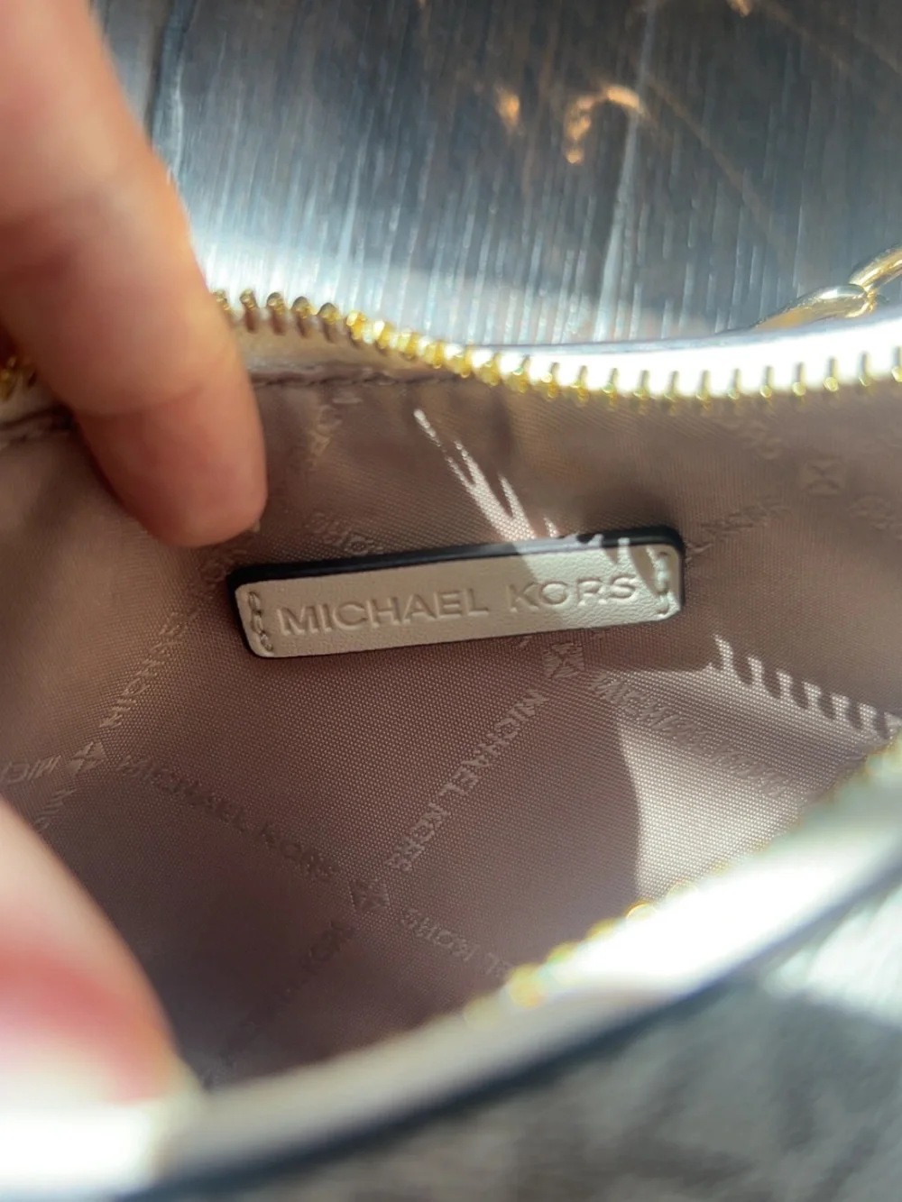Michael Kors Cream/White Logo Shoulder Bag with Gold Chain